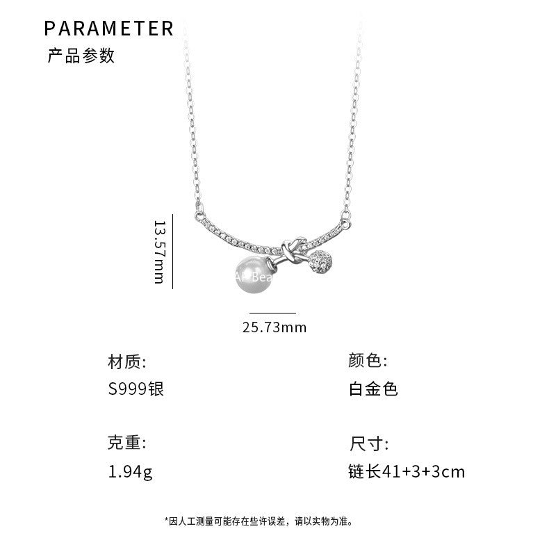 D廠-S999足銀文藝愛心珍珠項鍊女少女感甜美清新小眾鎖骨鏈「YC2083N_1」25.10-3