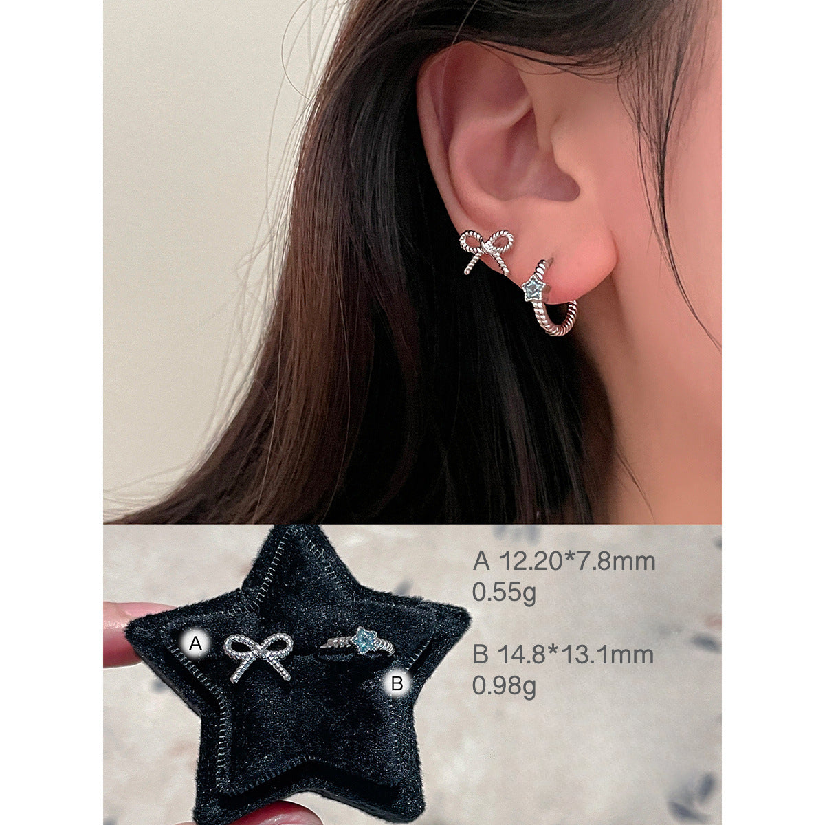 C廠-奢爆閃鋯石耳釘女甜美風蝴蝶結星球鈦鋼耳環精緻百搭氣質耳飾「EH-3766」25.05-5