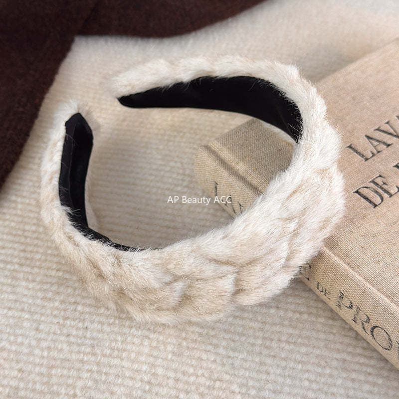 E廠-秋冬日常百搭通勤新款純色毛絨髮箍時尚洋氣百搭髮卡髮飾頭飾品女「27765」25.12-2