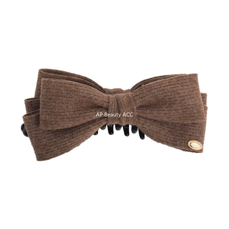 E廠-秋冬毛呢雙面蝴蝶結香蕉夾女後腦勺高馬尾髮夾氣質鯊魚夾頭飾髮卡「27708」25.11-3