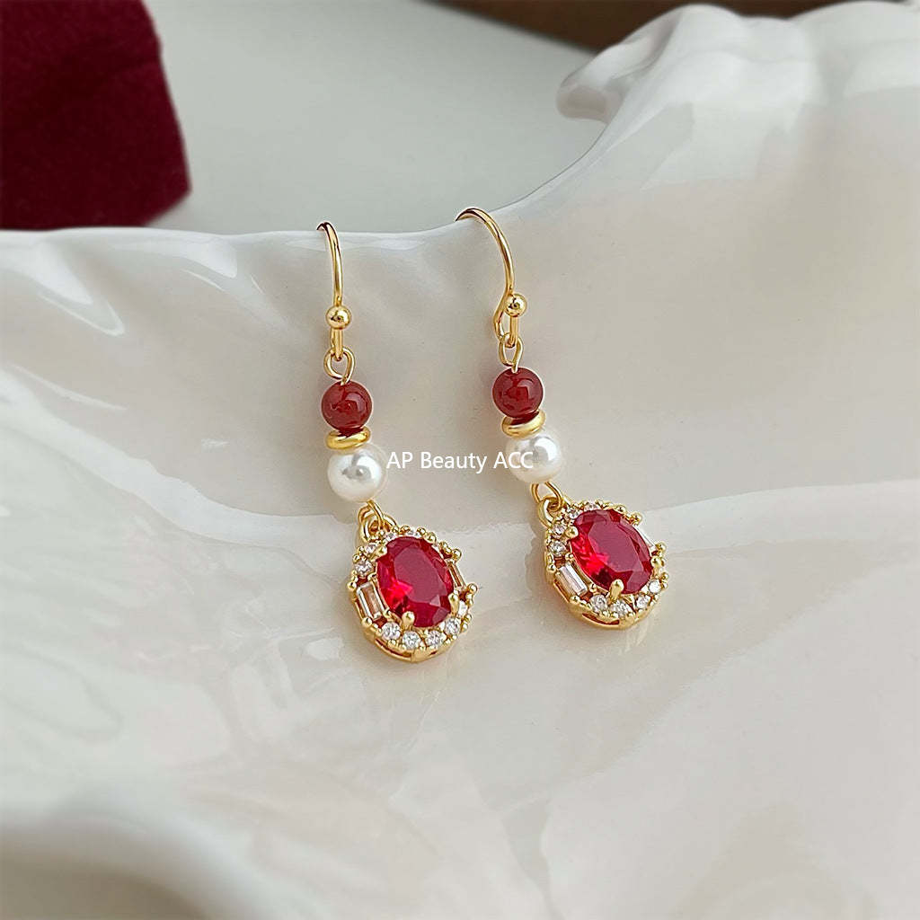 A廠-滿鋯石文藝復古中古風長款流蘇手工藝設計感新款工廠耳飾耳環飾品「7028」25.11-1