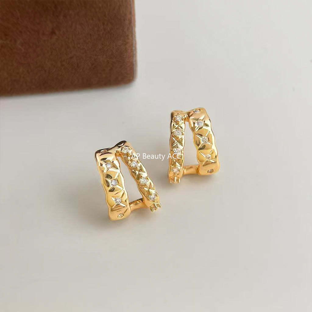 A廠-微鑲鋯石時尚高級感幾何925銀針保色 新款輕奢風芒星耳飾工廠耳環「7222」25.12-2