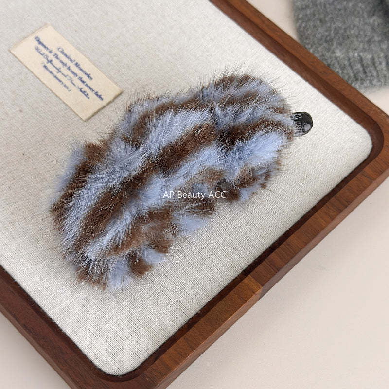 E廠-韓系虎斑豹紋毛絨香蕉夾毛絨絨竪夾高級感盤髮夾馬尾竪夾半扎髮抓「27619」25.10-5