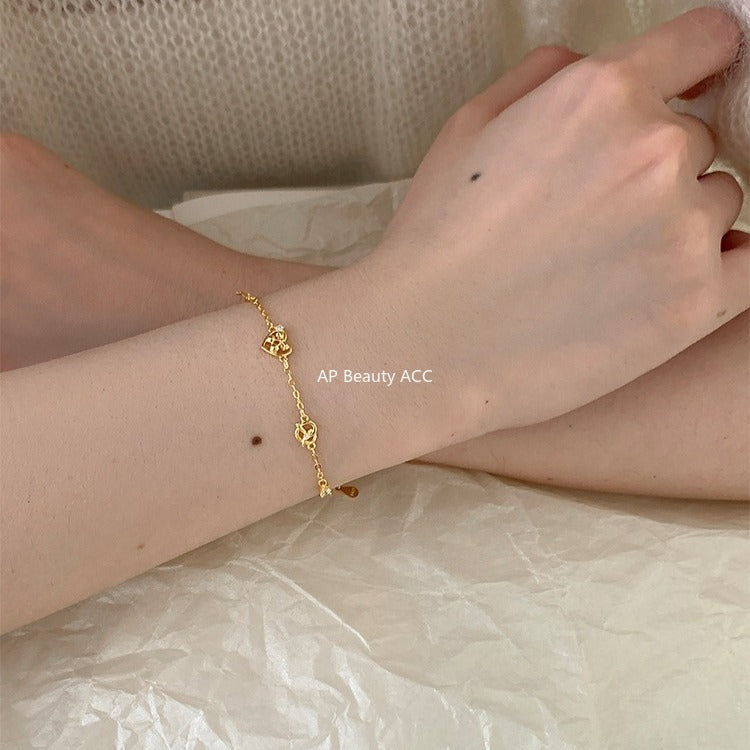 C廠-韓版愛心鹼水結手鍊女甜美小清新蝴蝶結純銀手飾小眾精緻設計飾品「SL-490」25.11-1