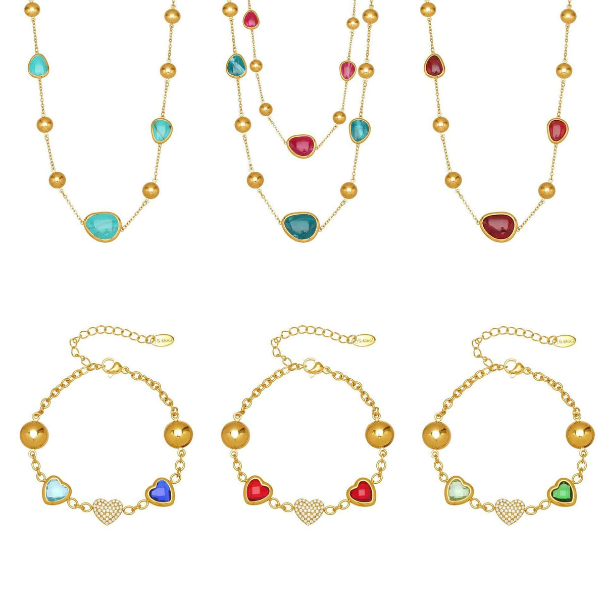 B廠-不鏽鋼彩色樹脂包邊項鍊5A鋯石愛心手鍊多巴胺飾品套裝鍍18k真金「TXP515」25.12-2