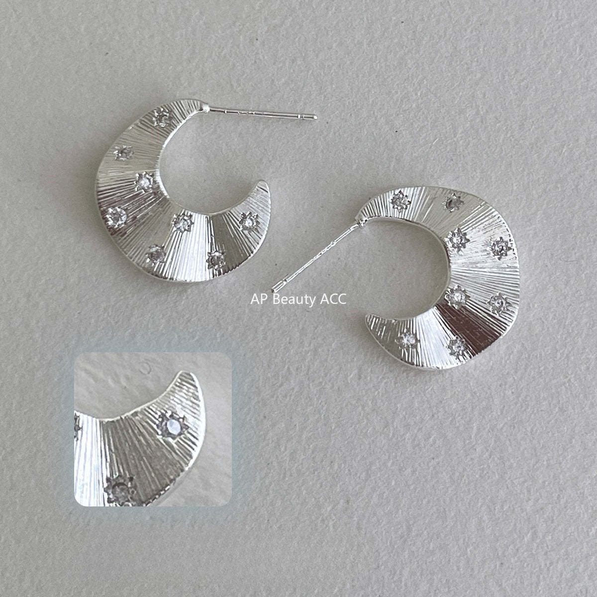 C廠-歐美風褶皺復古鋯石耳釘女冷淡風獨特誇張耳環簡約氣質新款潮耳飾「EH-4185」25.10-5