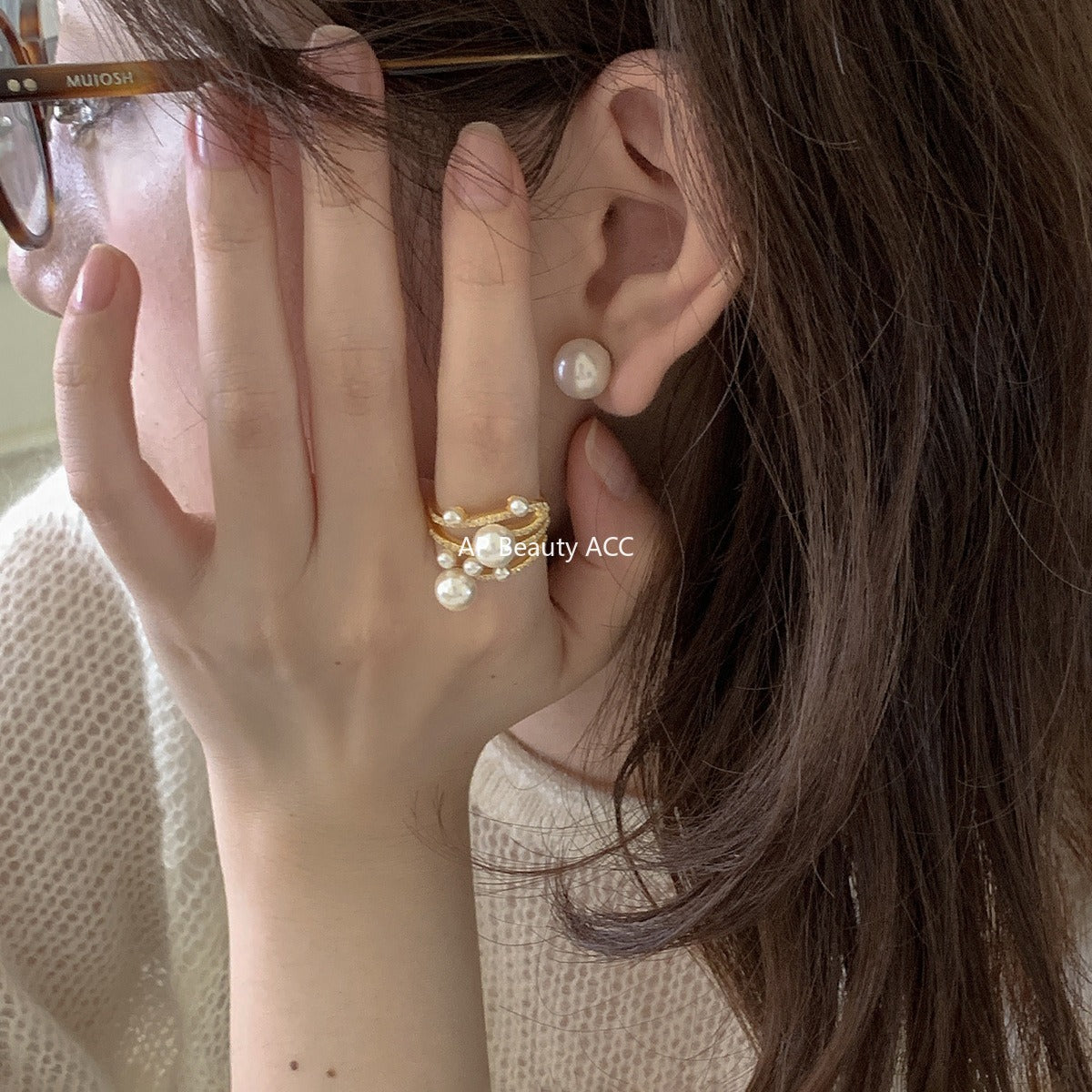 C廠-韓版優雅氣質冷淡風珍珠戒指女復古百搭高級感食指戒小眾設計指環「JZ-0728」25.11-1