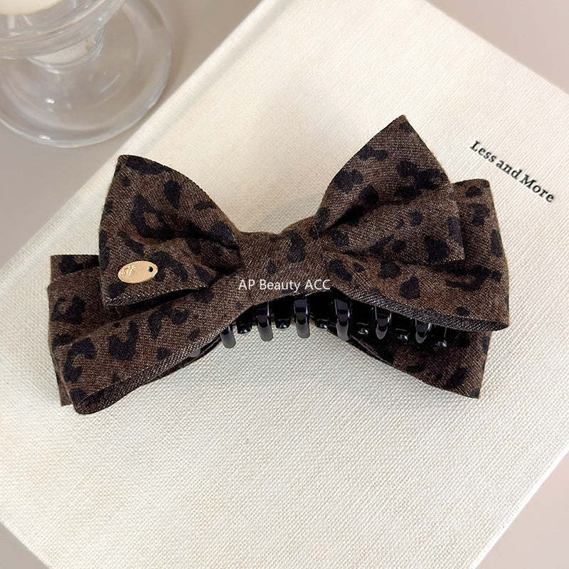 E廠-秋冬新款毛呢豹紋蝴蝶結香蕉夾髮卡高馬尾竪夾扭扭夾高級感髮飾潮「27748」25.12-1