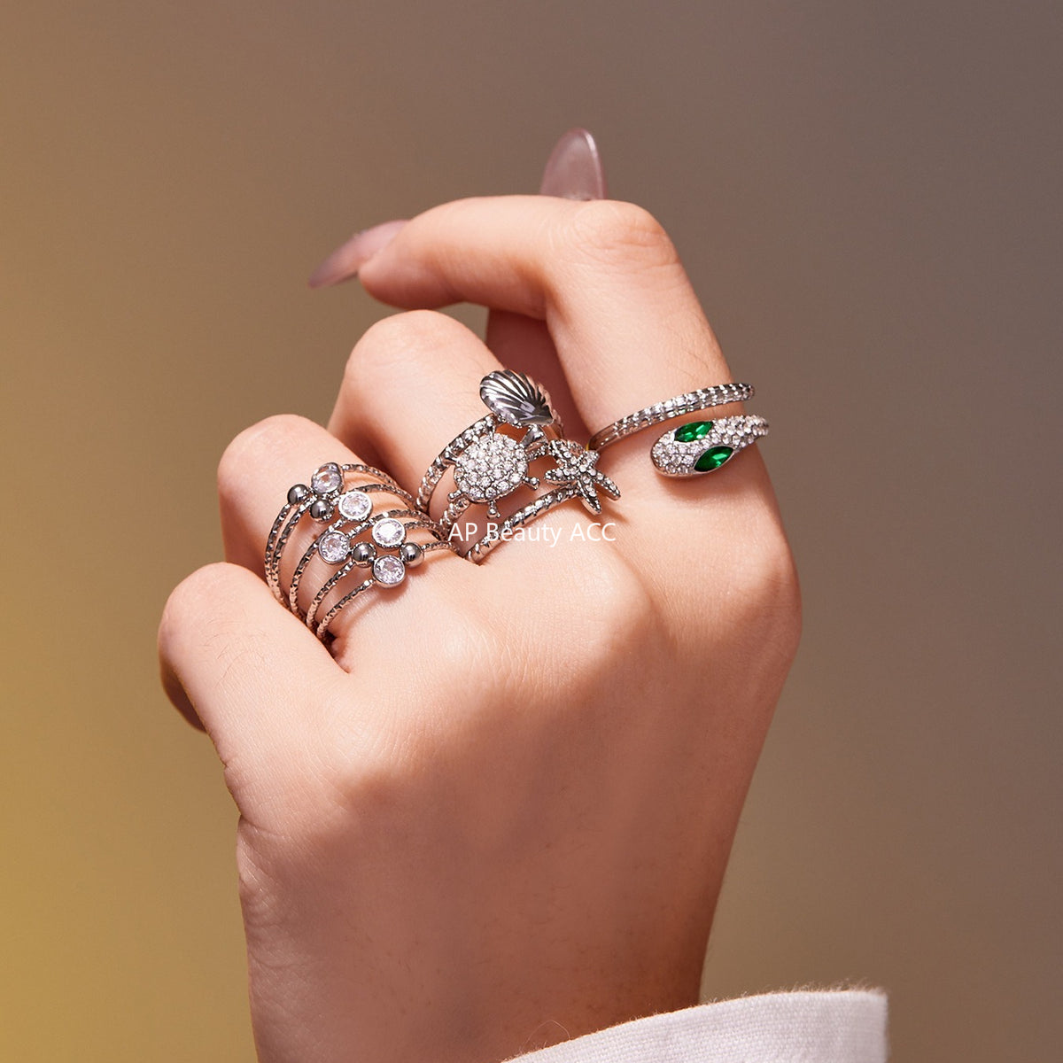 B廠-超閃5A鋯石蛇形開口戒指尾戒不鏽鋼鍍18k真金簡約時尚飾品「A659」25.11-1