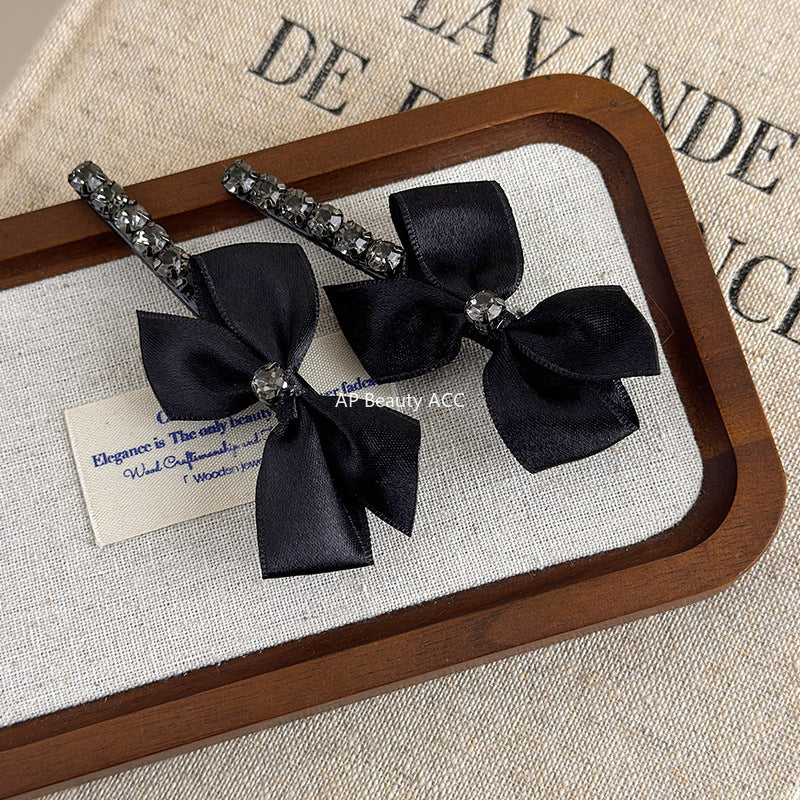 E廠-時尚氣質韓版蝴蝶結水鑽鴨嘴夾高檔瀏海側邊夾碎髮夾一字夾髮夾「26037E」25.11-2
