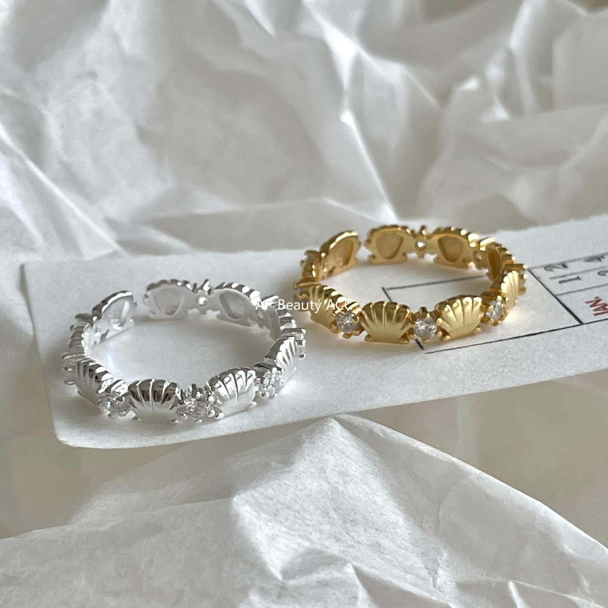 F廠-韓版小紅書ins簡約S925純銀鋯石貝殼戒指設計感個性戒指「J2145」25.11-3