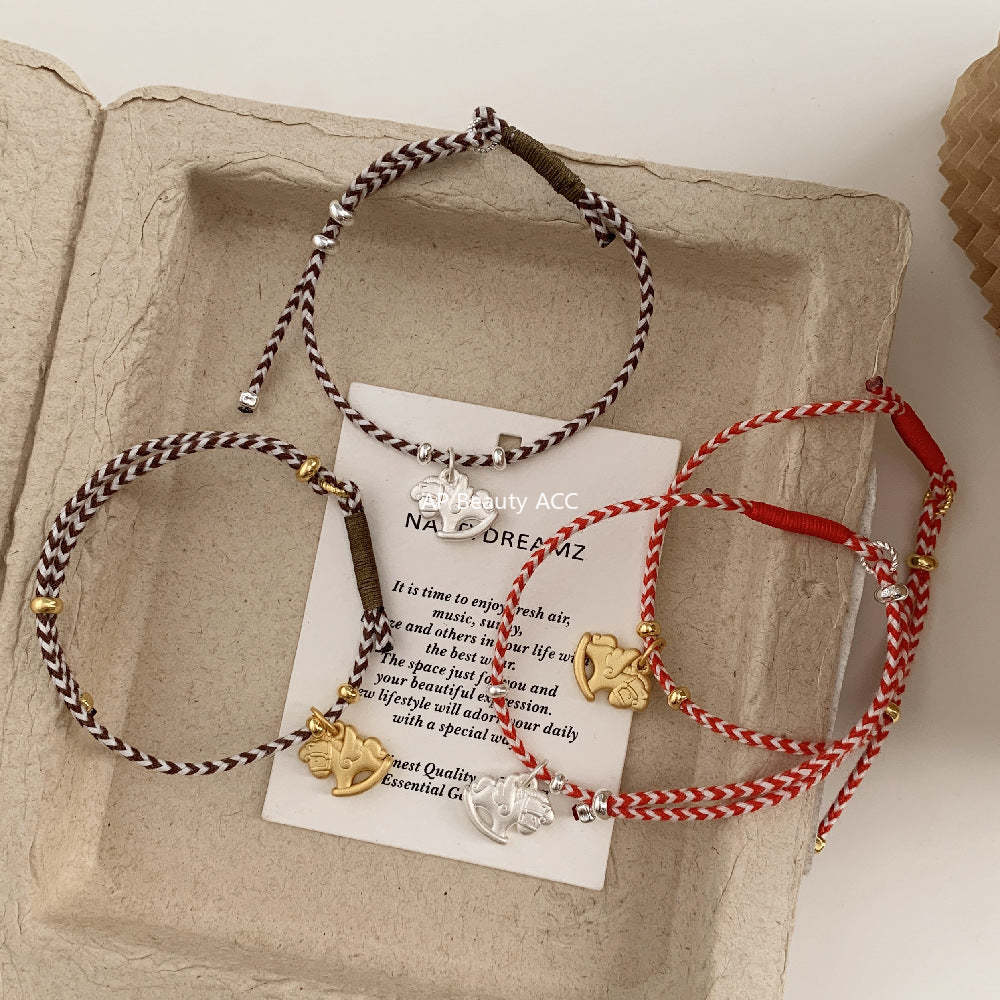 C廠-搖搖馬木馬2026屬馬生肖馬年S925純銀手工紅色（可調節）編繩手鍊「1630」25.12-3