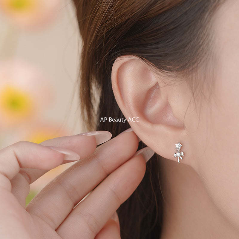 D廠-S999足銀蝴蝶結鋯石耳環甜美溫柔公主仙女輕奢小眾耳飾「YC9318E_1」25.10-4