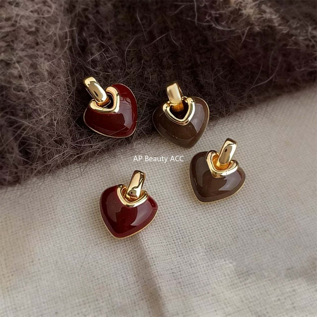 A廠-時尚高級感文藝復古925銀針琺瑯滴釉愛心耳飾港風耳釘 飾品「7256-7257」25.12-3