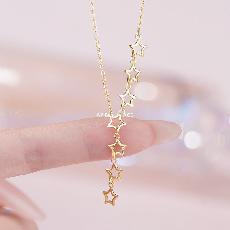 D廠-S925純銀鏤空五角星流蘇項鍊韓風輕奢溫柔個性獨特ins鎖骨鏈「YC2319N_1」25.11-2