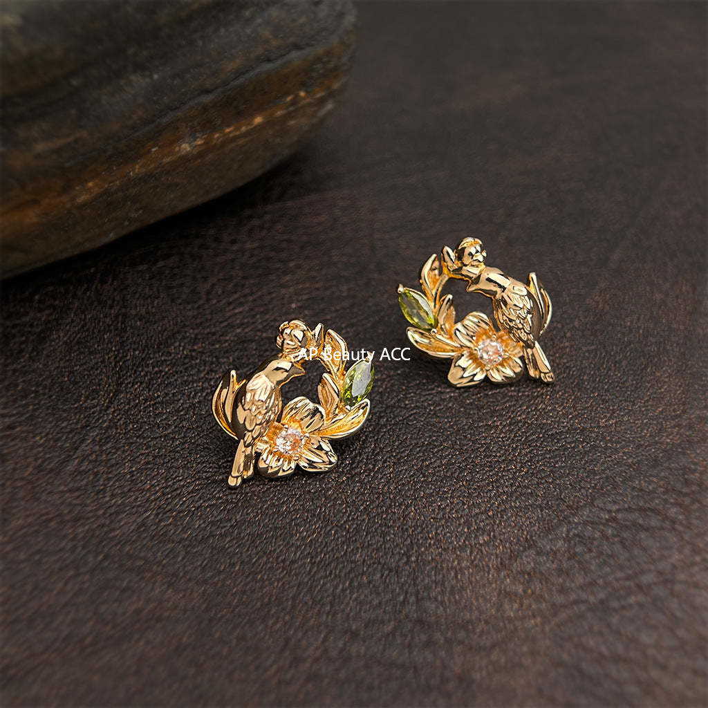 A廠-原創輕奢風時尚高級感925銀針設計感花環鳥耳環新款耳飾工廠 飾品「7036」25.11-1