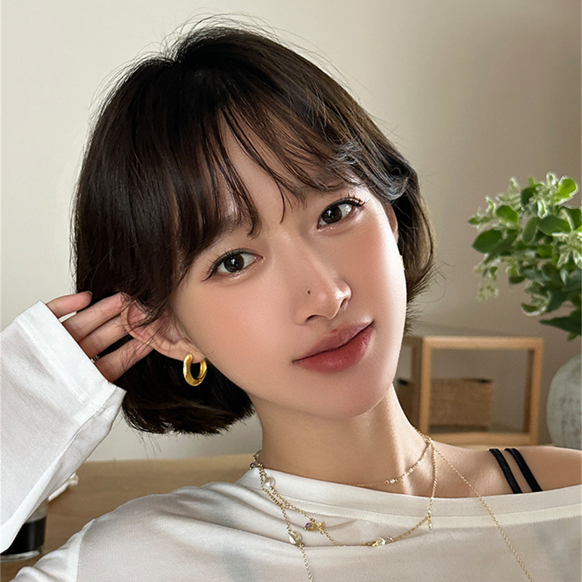 C廠-高級感簡約時尚拉絲素圈耳環女925銀針通勤百搭鋯石耳圈輕奢耳飾「EH-4007」25.08-4