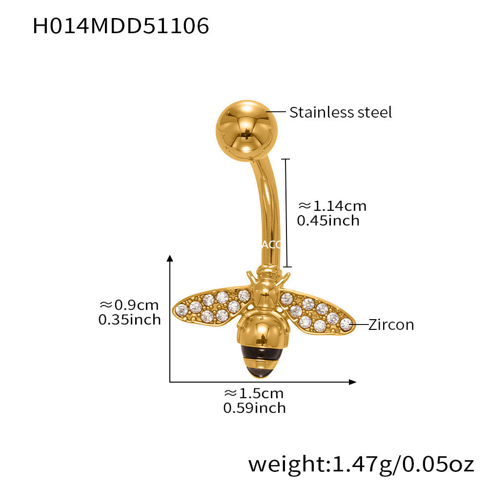 B廠-跨境新款多元素滿鑽鋯石肚臍釘不鏽鋼鍍18k金歐美穿刺飾品「H009」25.11-2