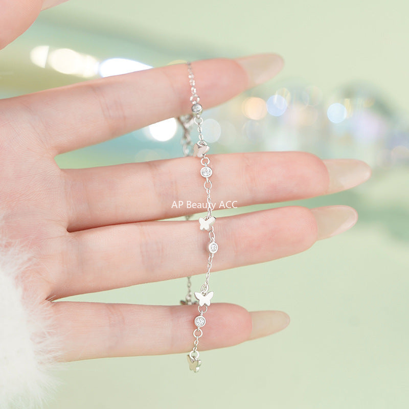 D廠-S999足銀森系蝴蝶圓鋯手鍊女簡約風文藝精緻氣質淡雅手飾「YC4881SL_1」25.11-2