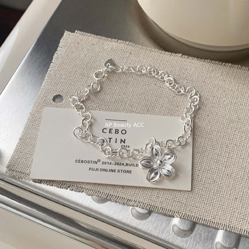 C廠-泰國清邁手工銀花朵純銀手鍊輕奢小眾S925純銀手鍊簡約百搭「1509」25.11-3