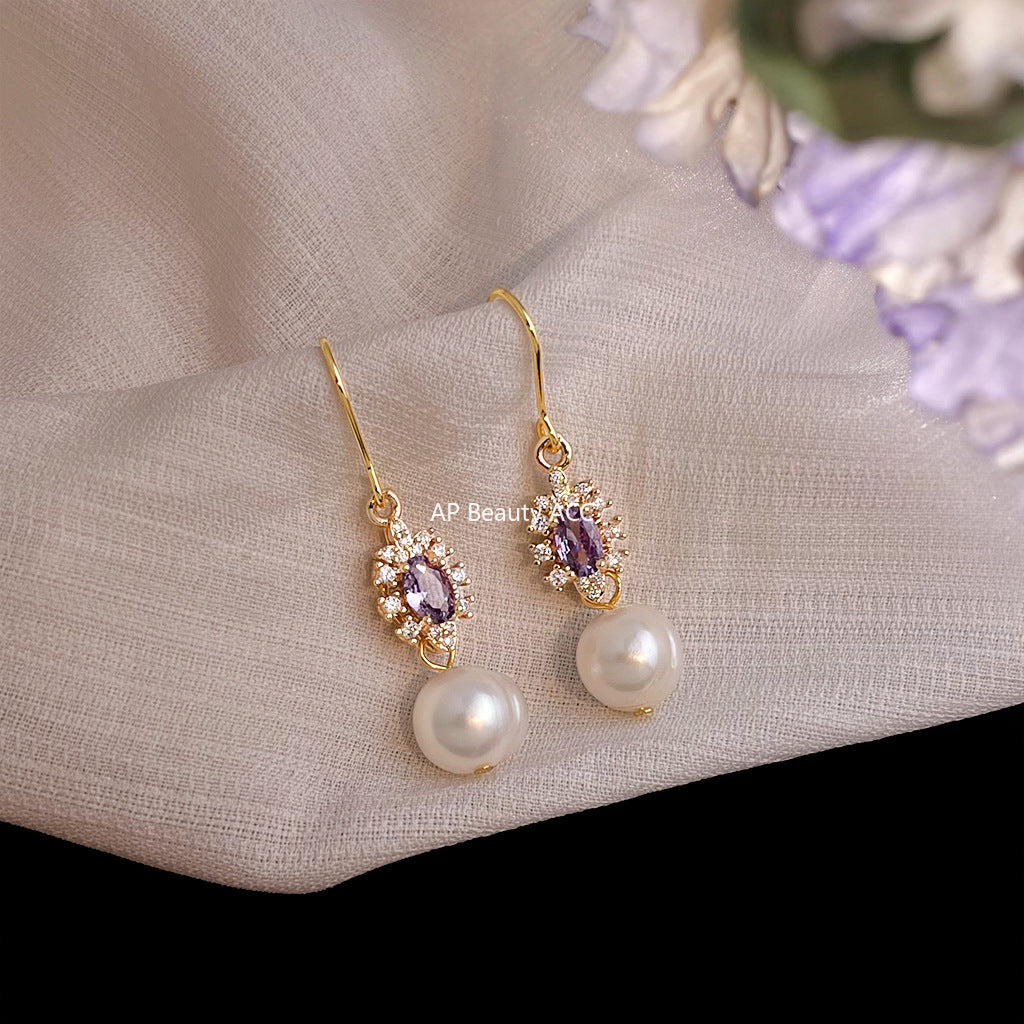 A廠-天然淡水珍珠微鑲鋯石清新甜美小香風手工耳環景區紀念品耳環「7027」25.11-1