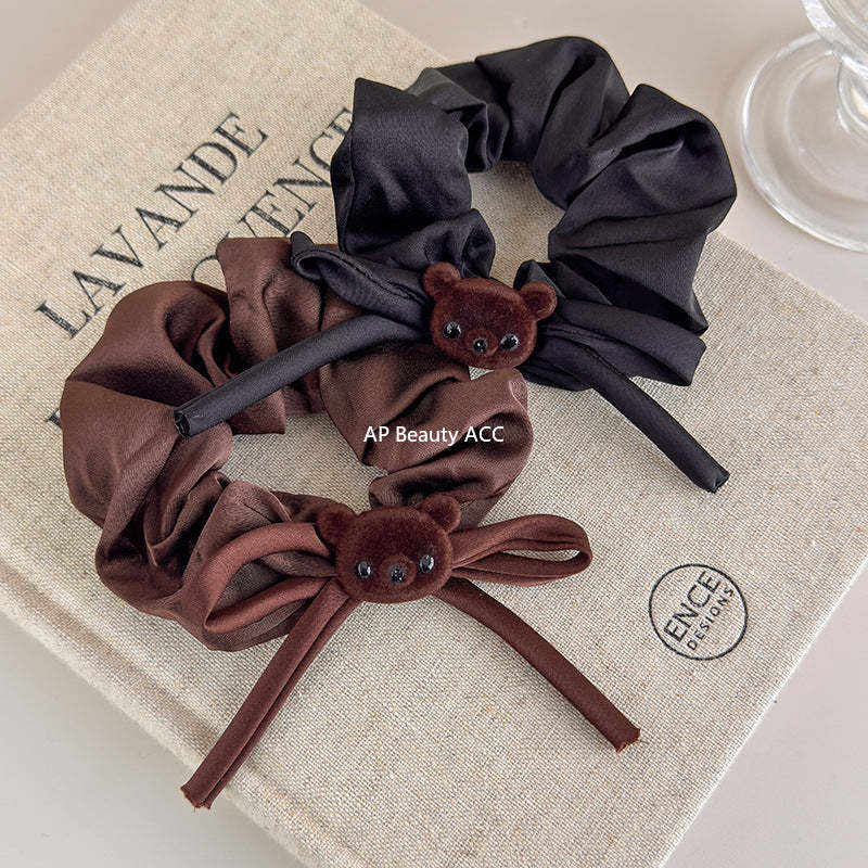 E廠-蝴蝶結小熊大腸髮圈女可愛扎頭髮繩高級感頭花2025新款頭繩髮飾秋「27623」25.11-1