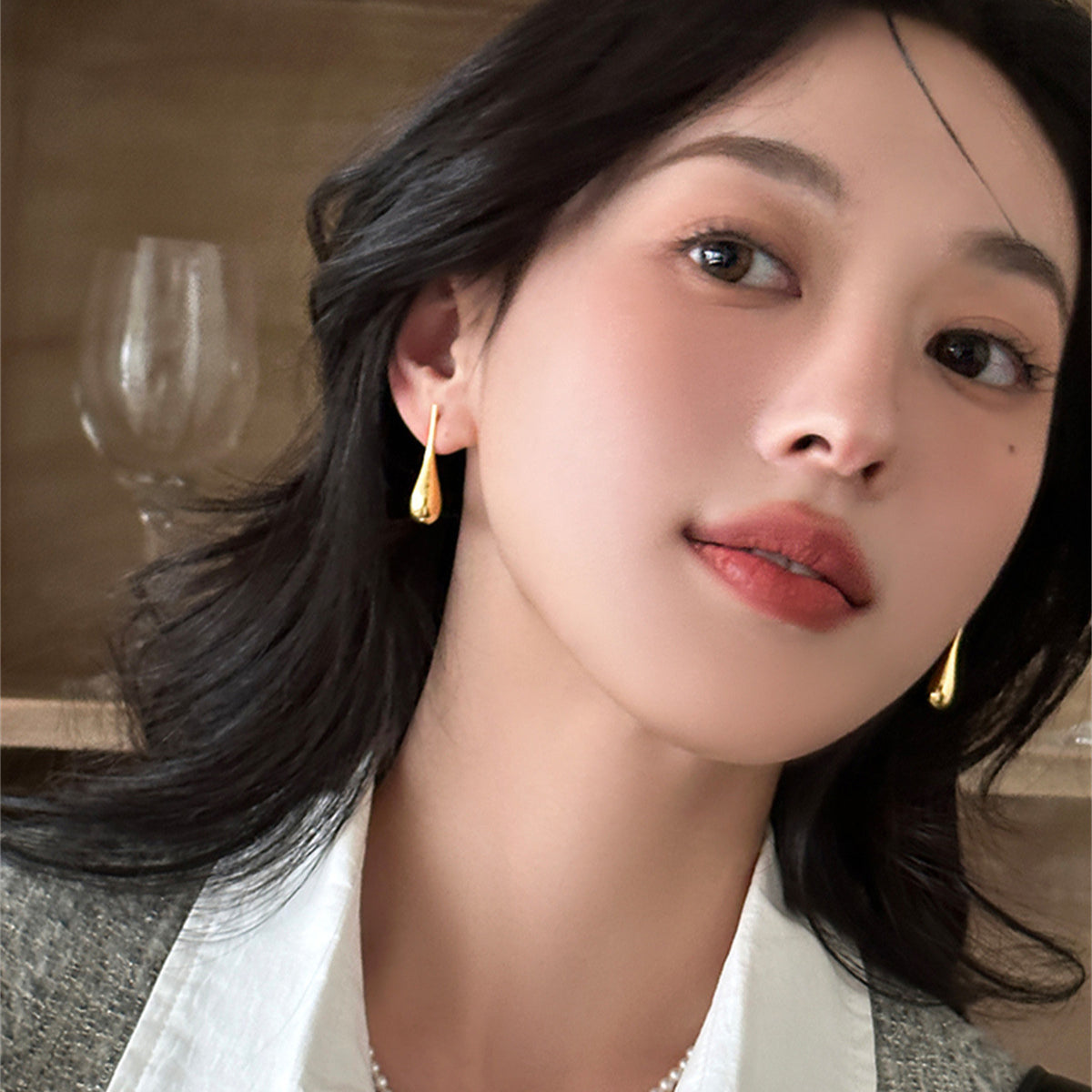 C廠-925銀針水滴耳釘女小眾ins百搭時尚名媛氣質耳環法式輕奢高級耳飾「EH-3585」25.05-5