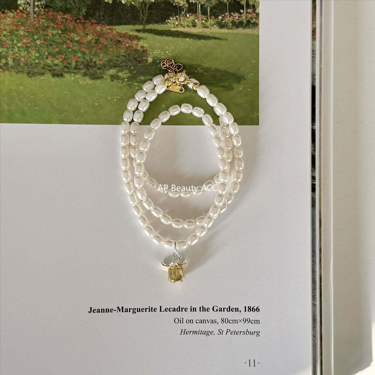 F廠-小眾輕奢法式風925純銀玫瑰花水晶珍珠項鍊女珍珠鎖骨鏈「B917」25.10-5