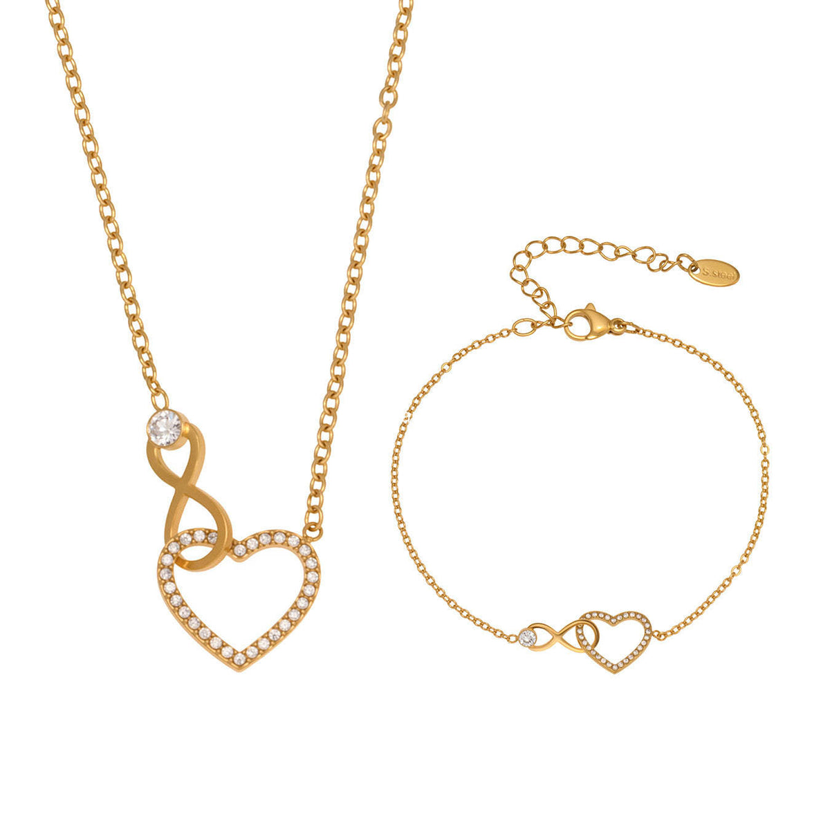 B廠-跨境熱銷款愛心8字鋯石超精緻項鍊手鍊套裝不鏽鋼鍍18k真金「TXP461」25.11-3