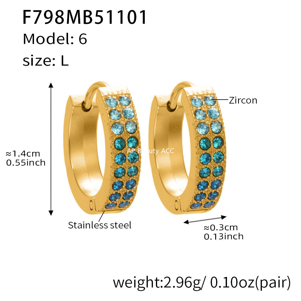 B廠-簡約C型鑲彩鑽拼色鋯石耳扣不鏽鋼鍍18k真金輕奢小眾耳環女「F798」25.11-1