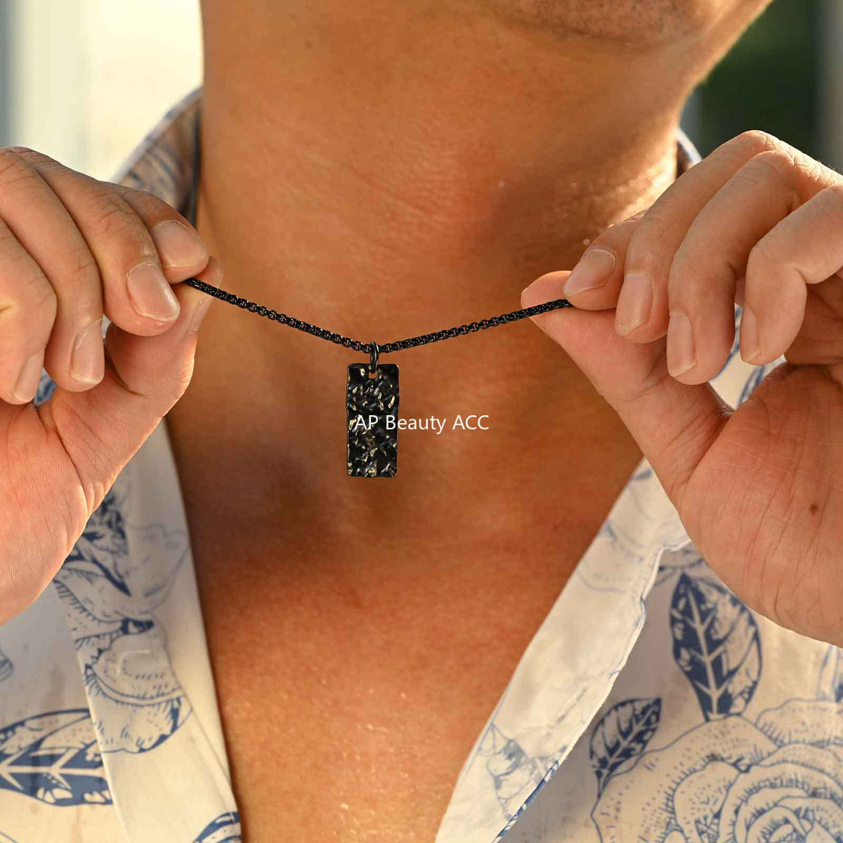 G廠-不鏽鋼潮流新款長方形正反褶皺紋理感設計幾何吊墜黑色「PN-2194」25.11-1