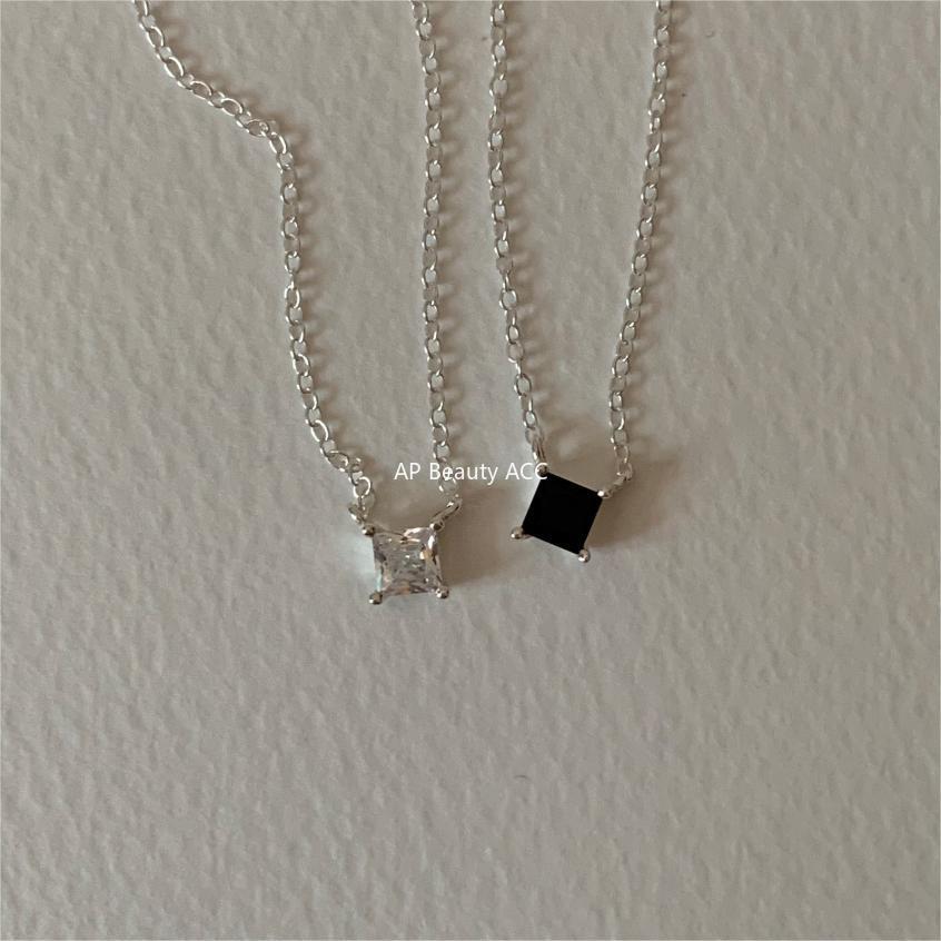 F廠-韓國韓版925純銀四爪方鋯項鍊簡約ins網紅抖音小紅書項鍊「B1197」25.12-2