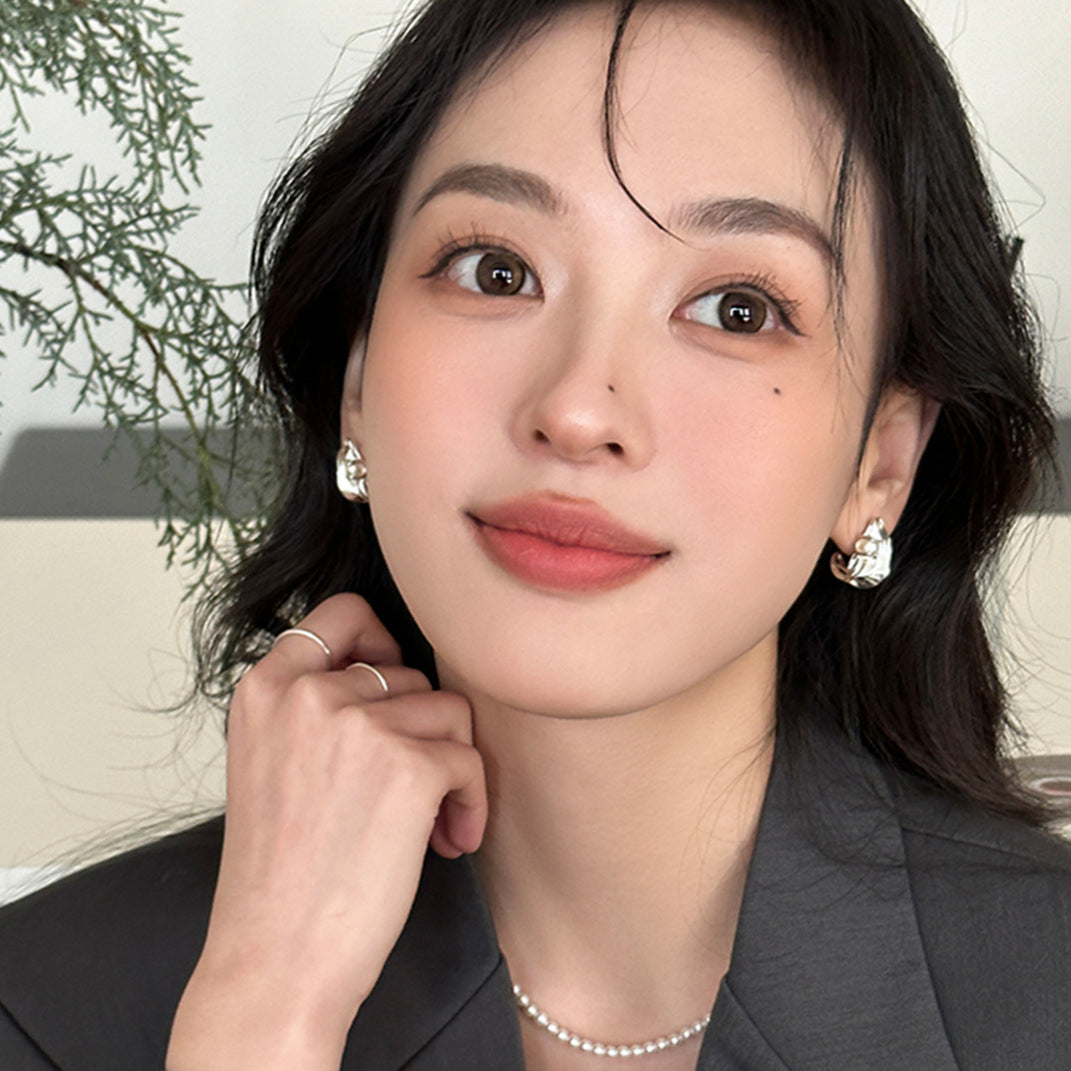C廠-925銀針珍珠耳釘女精緻小眾冷淡風不規則金屬感耳環高級感新耳飾「EH-3589」25.05-5