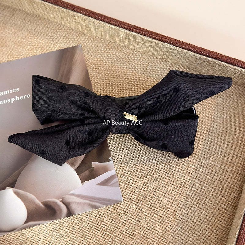 E廠-韓ins愛心波點毛呢格紋蝴蝶結金標後腦勺盤髮夾扎馬尾橫夾髮夾「27749」25.12-1