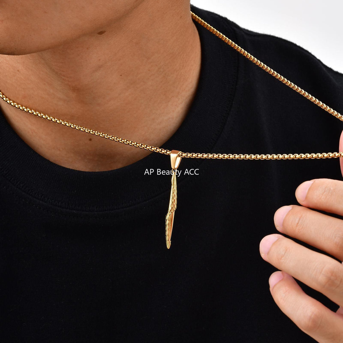 G廠-不鏽鋼跨境錘紋長條吊墜黑色時尚嘻哈風小眾個性飾品「PN-2217」25.11-1