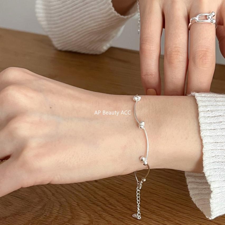 F廠-韓國韓版潮流 S925純銀折疊細線珠珠手鍊銀飾簡約手環首飾「A312」25.12-1