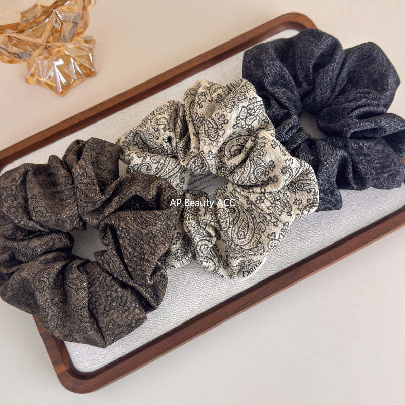 E廠-韓系復古腰果印花大腸髮圈女扎馬尾頭繩不傷髮大號髮繩橡皮筋髮飾「27630」25.11-1