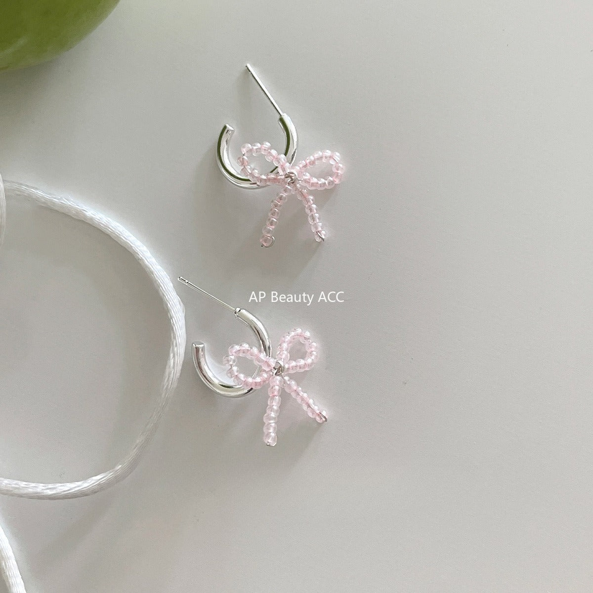 C廠-甜美小香風串珠蝴蝶結耳釘女絕美百搭高級感耳環韓系輕奢氣質耳飾「EH-4125」25.11-1