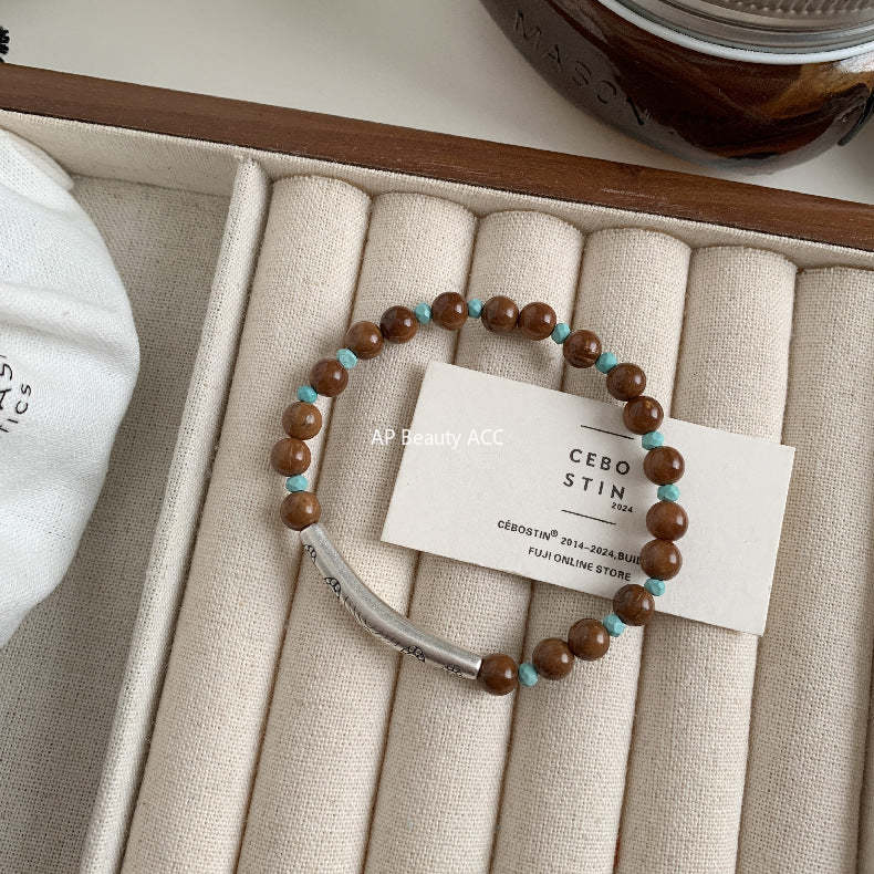 C廠-藏式古風花朵半鐲手鍊黑尖晶黑瑪瑙鋁鎂礦菩提彈力手串S925銀手鍊「1612」25.11-4