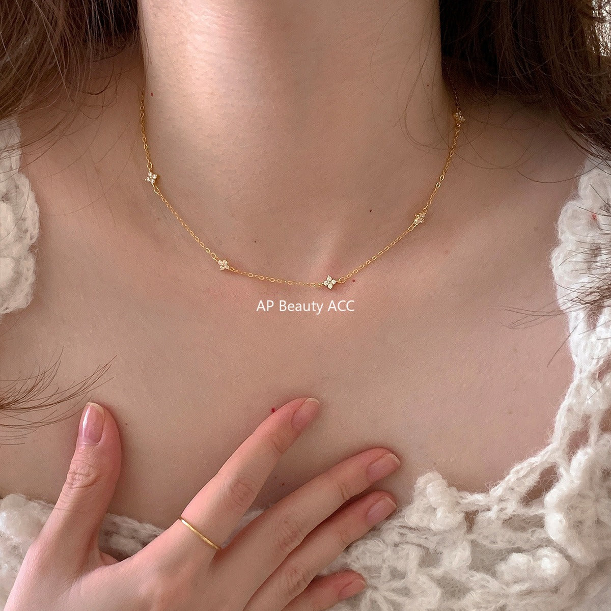 C廠-幸運四葉草滿天星純銀項鍊女小清新細款高級感個性百搭鎖骨頸鏈「XL-1228」25.11-1