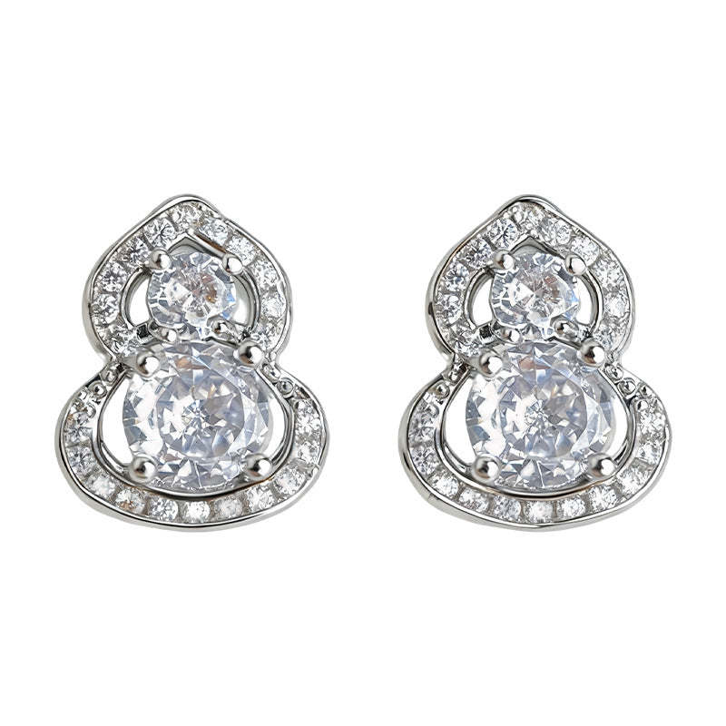 A廠-小眾設計微鑲鋯石葫蘆 925銀針耳環氣質簡約時尚通勤個性百搭耳飾「7199」25.12-1