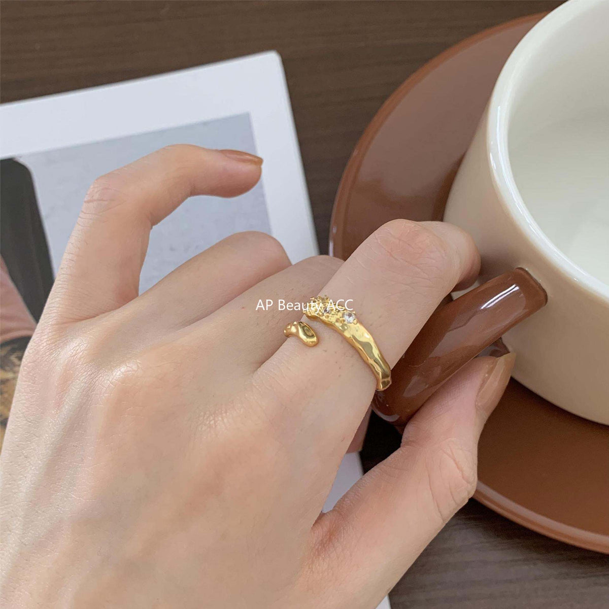 F廠-法式風925純銀鑲鑽不規則戒指 極簡時尚女設計感ins網紅戒「J1269」25.12-2