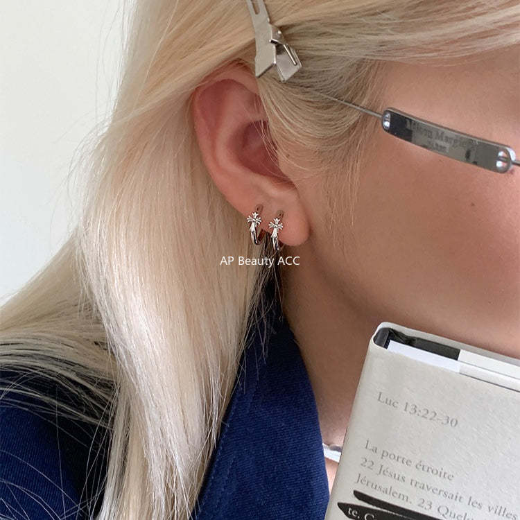 C廠-復古潮流十字架耳環女酷颯時尚嘻哈風銀針耳扣高級感個性設計耳飾「EH-4288」25.11-4