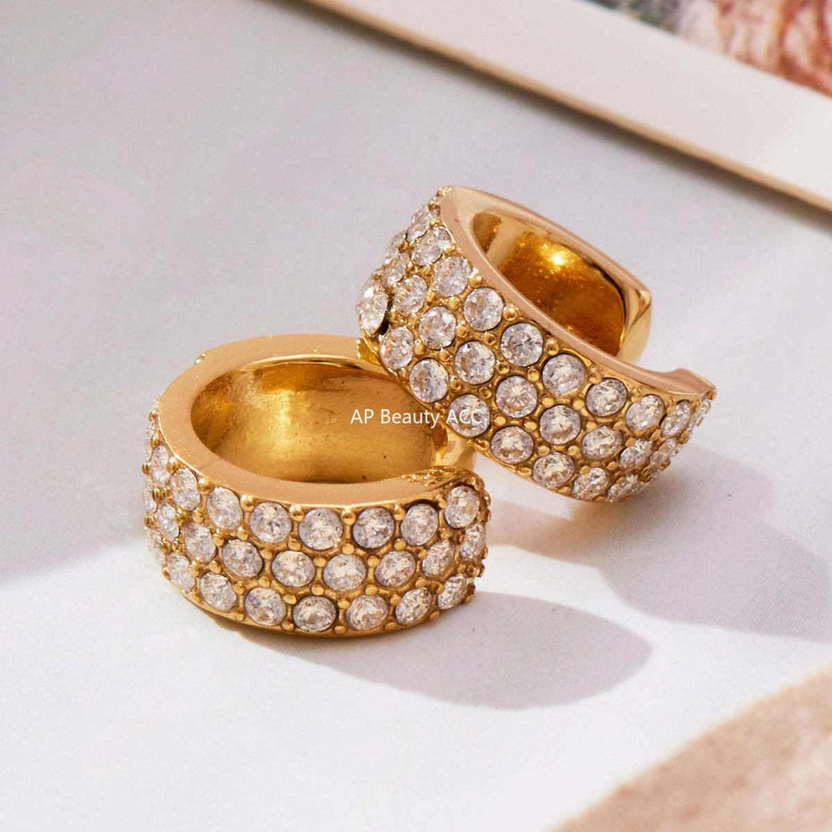 B廠-不鏽鋼超閃5A鋯石C型滿鑽耳夾鍍18k真金簡約個性耳飾不掉色「F983」25.10-5