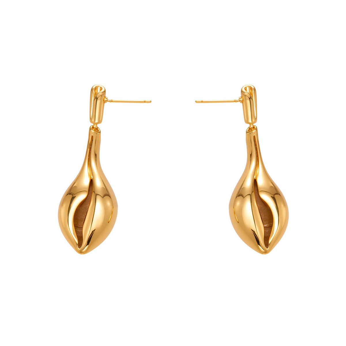 B廠-跨境小眾設計長款海螺形鏤空耳環銅材質鍍18k真金氣質配飾「F813」25.11-1