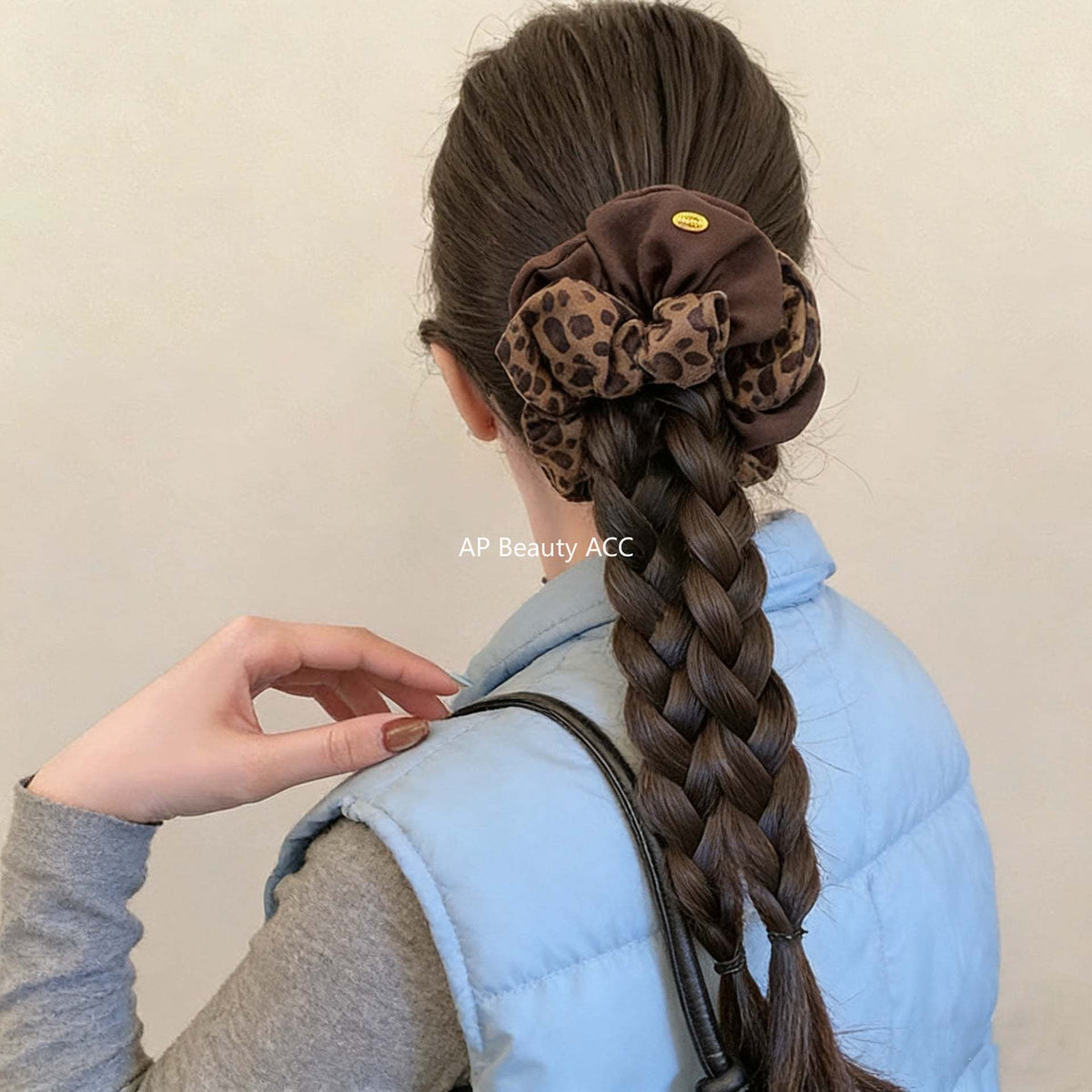 E廠-韓系氣質豹紋拼色大腸圈女百搭小眾馬尾髮繩頭繩新款高級感髮飾「27772」25.12-2