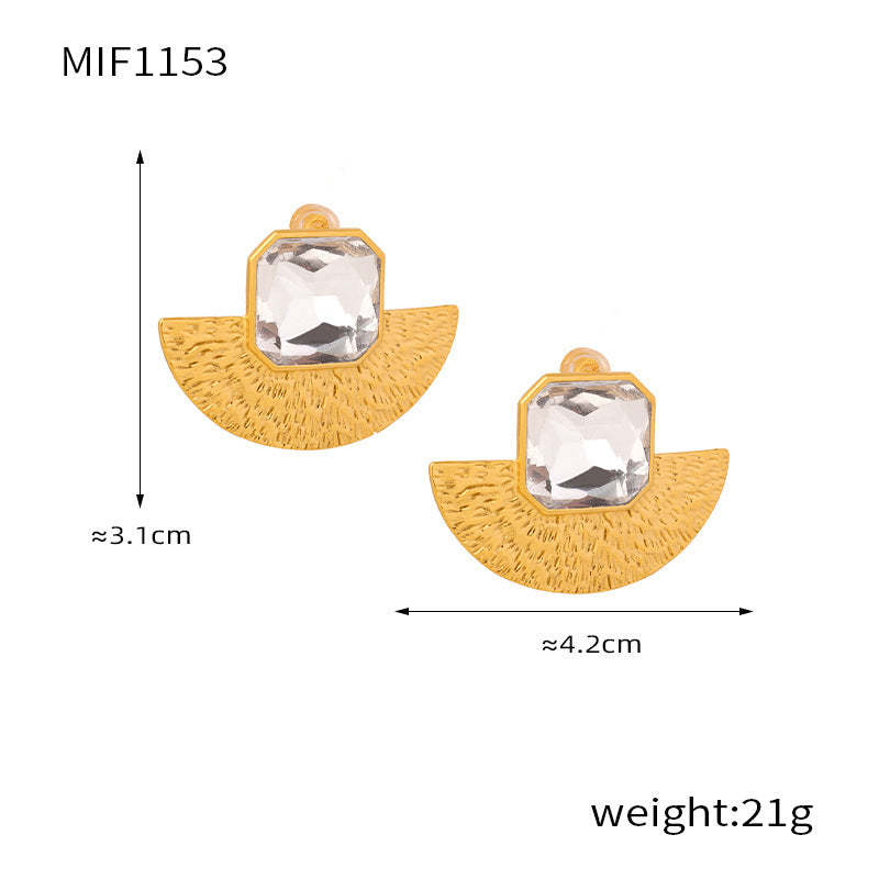 B廠-韓系小眾誇張鈦鋼玻璃石耳飾扇形火山紋理造型金色保色女個性項鍊「F1153-P1690」25.12-1