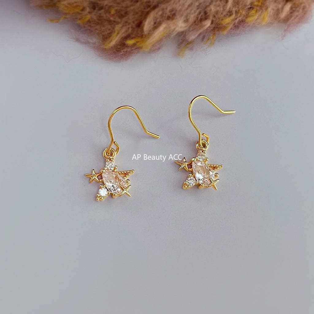 A廠-鑲嵌鋯石個性迷你版日常通勤百搭海星耳環小巧輕奢風簡約耳飾「7060」25.12-1