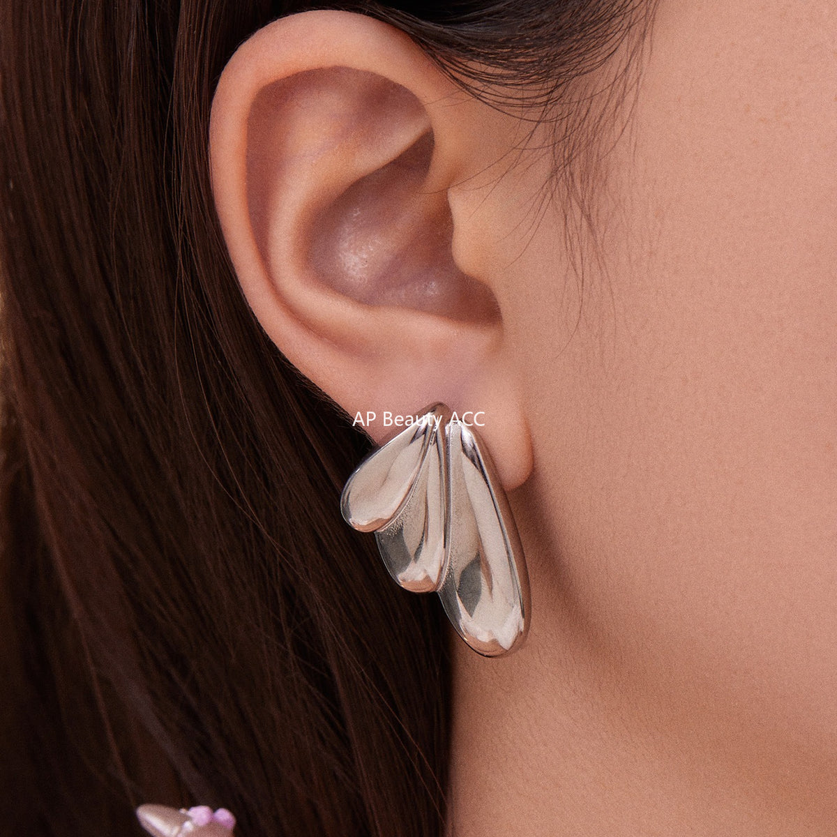 B廠-不鏽鋼幾何扇形耳環冷淡風耳飾跨境網紅新款飾品鍍18k真金「F849」25.11-1