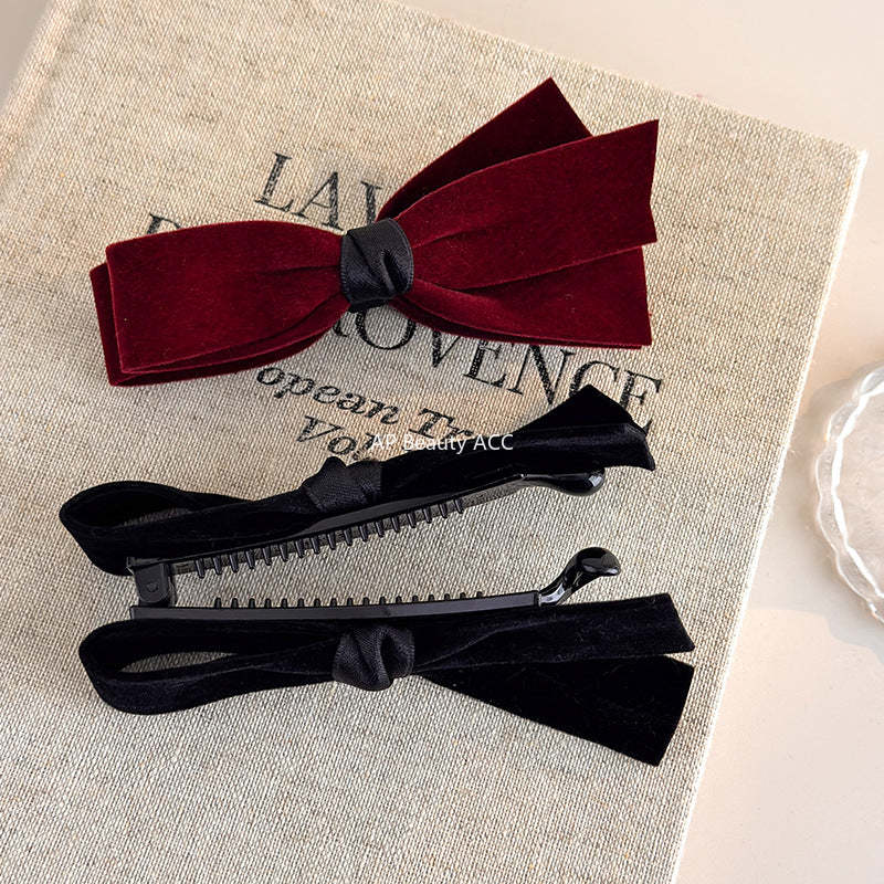 E廠-簡約復古絲絨蝴蝶結香蕉夾女後腦勺高級感髮飾氣質百搭馬尾夾髮卡「27757」25.12-1